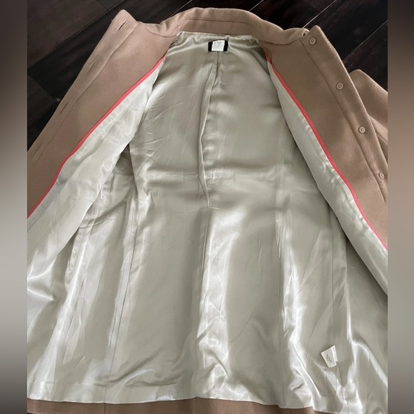 J Crew 100% Wool Womens Coat Size 6 Ruffle front Brown Tan Pea Coat Button - Picture 15 of 15